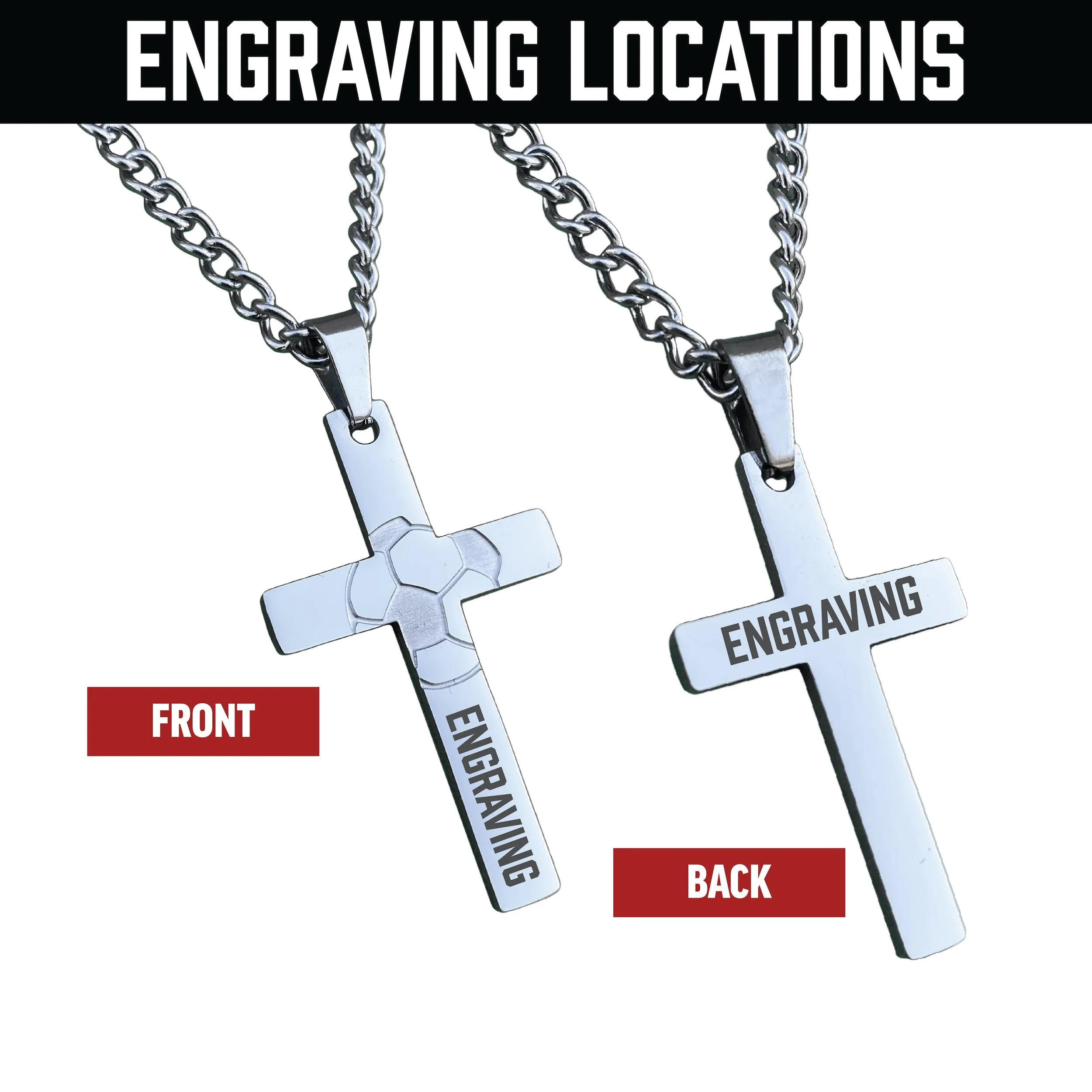 Soccer Cross Pendant Necklace - Stainless Steel - Image 3